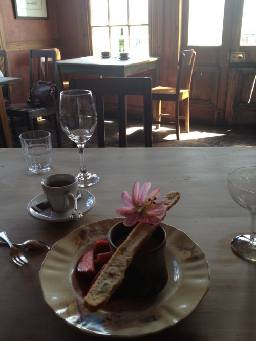 Giant biscotto and creme brulee at Fleurs Place, Moeraki