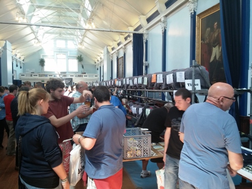 18th South Downs Beer Festival in Lewes town hall. With many empty casks.