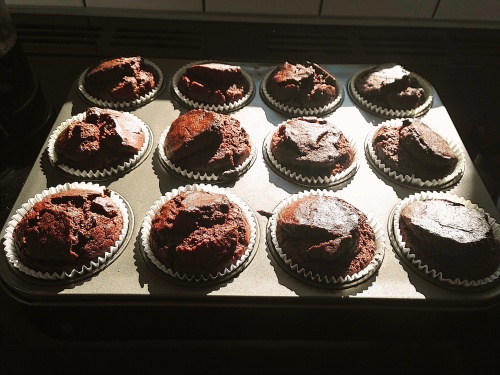 Chocolate beetroot muffins after baking